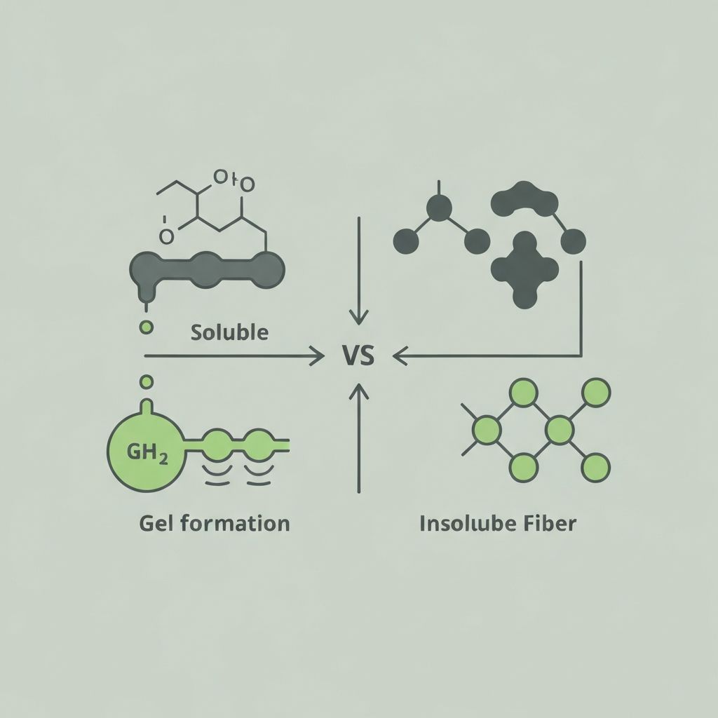 Diagram showing soluble versus insoluble fibre types with molecular structures
